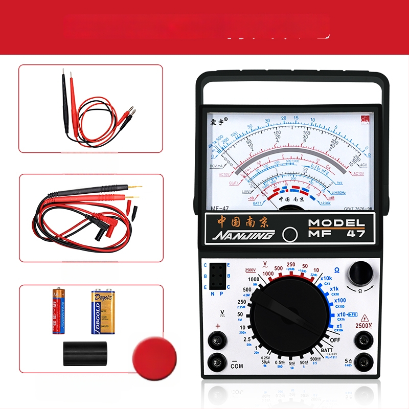 Analogni multimetar MF47 s mehaničkim pokazivačem, visoka preciznost, za električare i studente (MF47A: standardna konfiguracija; s krokodilskim klipom; s 10A vrhom; s silikon kablovima)