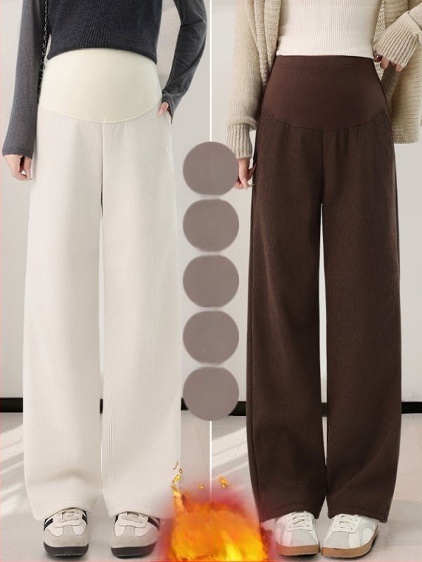 Παντελόνια εγκυμοσύνης για φθινόπωρο-χειμώνα, φλις εσωτερικό, φαρδιά, άνετη γραμμή με στήριξη κοιλιάς, στυλ 2025