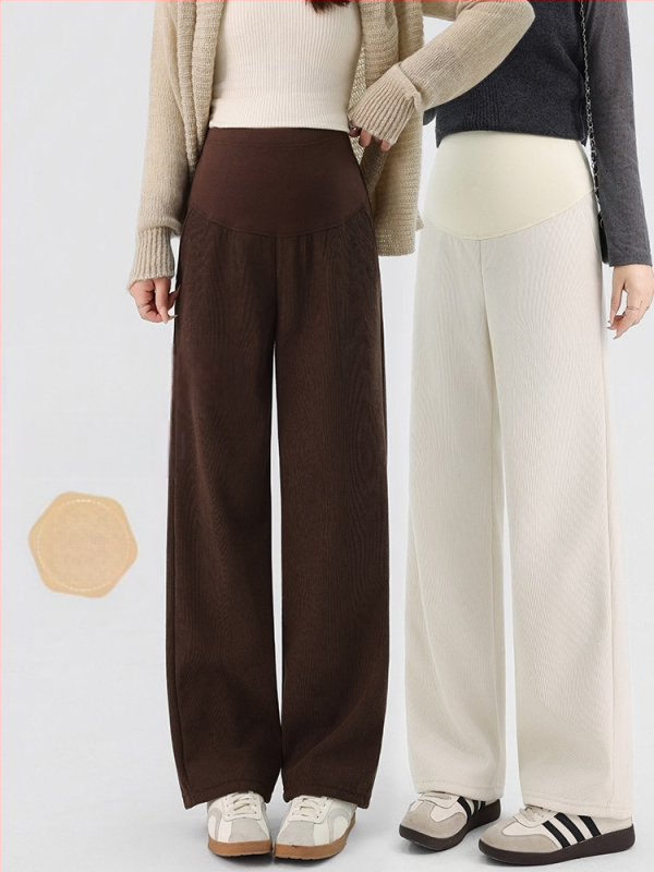 Παντελόνια εγκυμοσύνης για φθινόπωρο-χειμώνα, φλις εσωτερικό, φαρδιά, άνετη γραμμή με στήριξη κοιλιάς, στυλ 2025