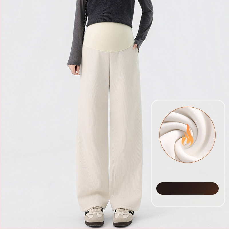 Παντελόνια εγκυμοσύνης για φθινόπωρο-χειμώνα, φλις εσωτερικό, φαρδιά, άνετη γραμμή με στήριξη κοιλιάς, στυλ 2025