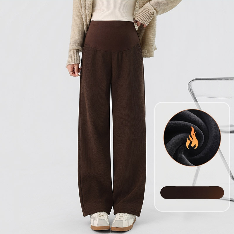 Παντελόνια εγκυμοσύνης για φθινόπωρο-χειμώνα, φλις εσωτερικό, φαρδιά, άνετη γραμμή με στήριξη κοιλιάς, στυλ 2025