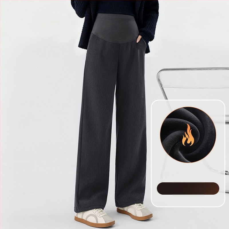 Παντελόνια εγκυμοσύνης για φθινόπωρο-χειμώνα, φλις εσωτερικό, φαρδιά, άνετη γραμμή με στήριξη κοιλιάς, στυλ 2025