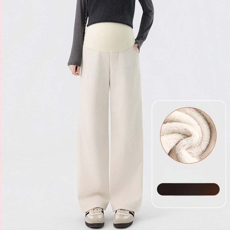 Παντελόνια εγκυμοσύνης για φθινόπωρο-χειμώνα, φλις εσωτερικό, φαρδιά, άνετη γραμμή με στήριξη κοιλιάς, στυλ 2025