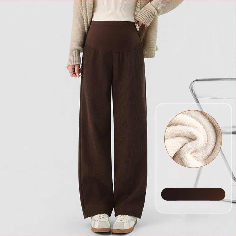 Παντελόνια εγκυμοσύνης για φθινόπωρο-χειμώνα, φλις εσωτερικό, φαρδιά, άνετη γραμμή με στήριξη κοιλιάς, στυλ 2025