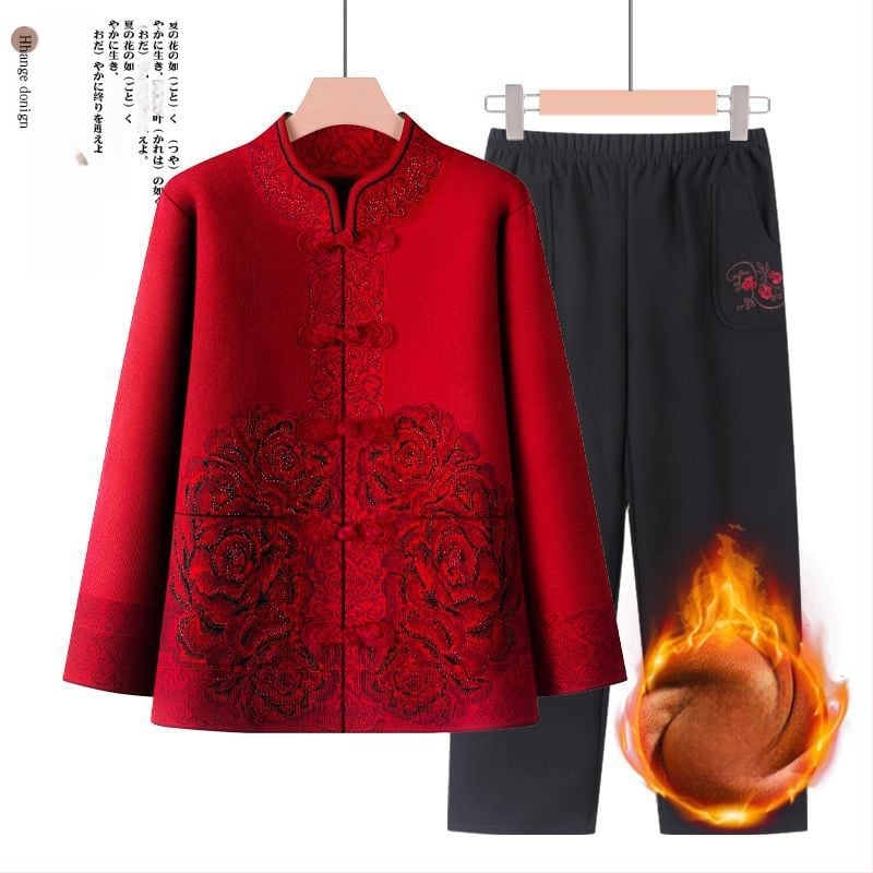 Suknja-kostim za starije žene, dugi rukavi, ovčja vunena tkanina s PVC kao glavnim materijalom, proljeće 2025.