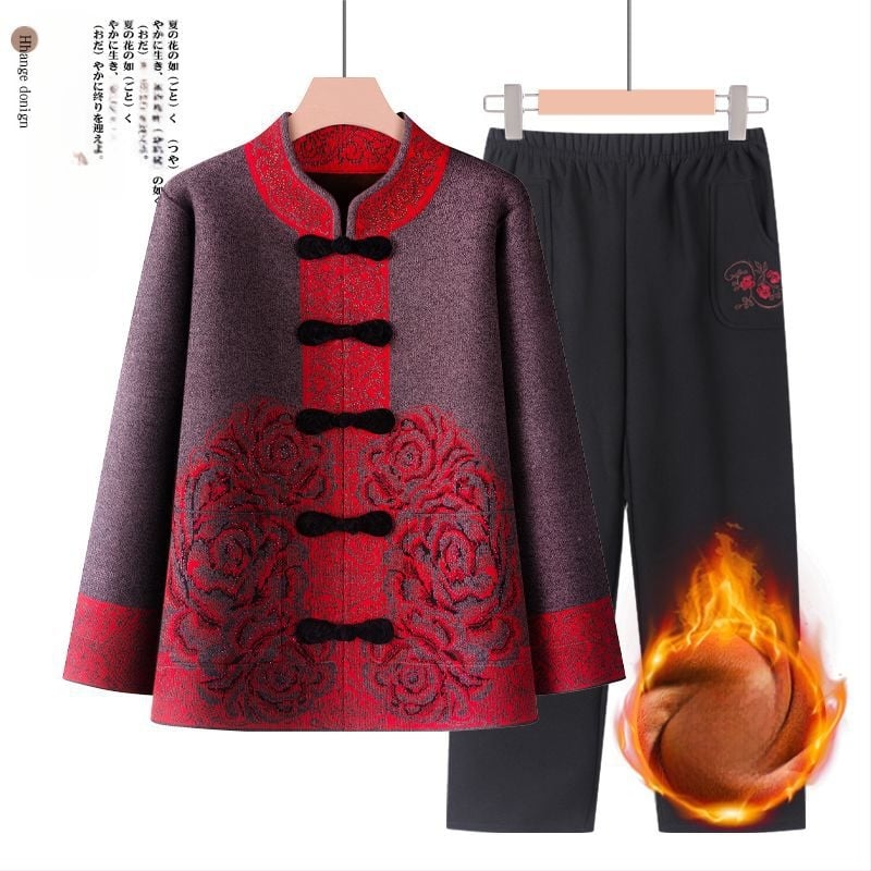 Suknja-kostim za starije žene, dugi rukavi, ovčja vunena tkanina s PVC kao glavnim materijalom, proljeće 2025.