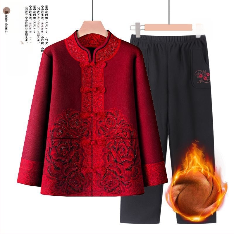 Suknja-kostim za starije žene, dugi rukavi, ovčja vunena tkanina s PVC kao glavnim materijalom, proljeće 2025.