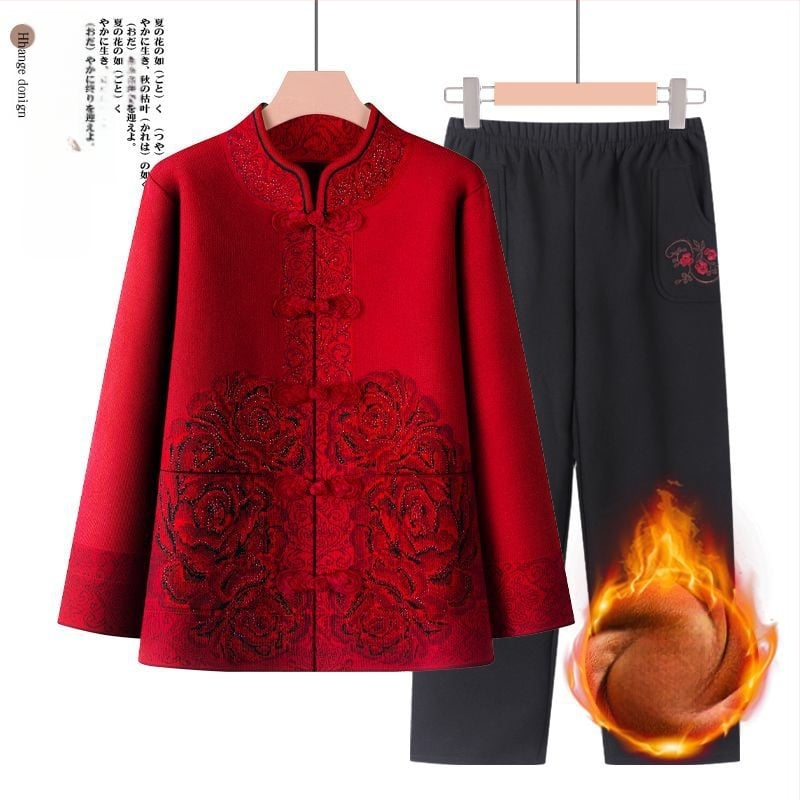 Suknja-kostim za starije žene, dugi rukavi, ovčja vunena tkanina s PVC kao glavnim materijalom, proljeće 2025.