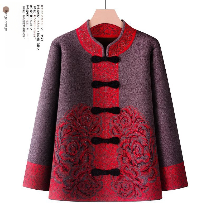 Suknja-kostim za starije žene, dugi rukavi, ovčja vunena tkanina s PVC kao glavnim materijalom, proljeće 2025.