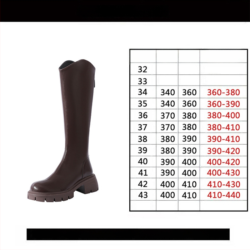 Čizme viteškog stila od prave kože; okrugli vrh; debeli pet; stražnji zatvarač; visok potkoljenica