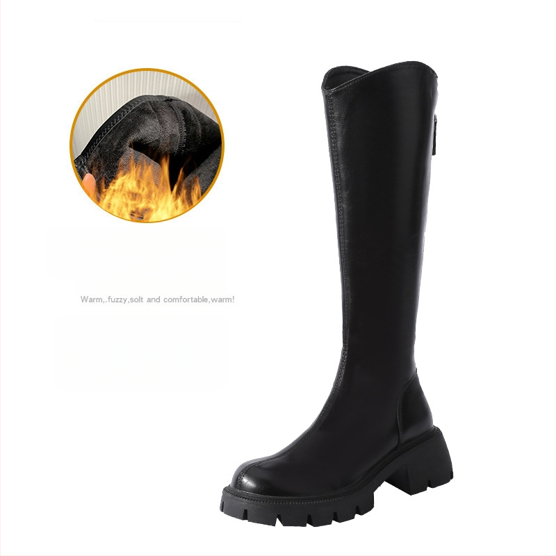 Čizme viteškog stila od prave kože; okrugli vrh; debeli pet; stražnji zatvarač; visok potkoljenica