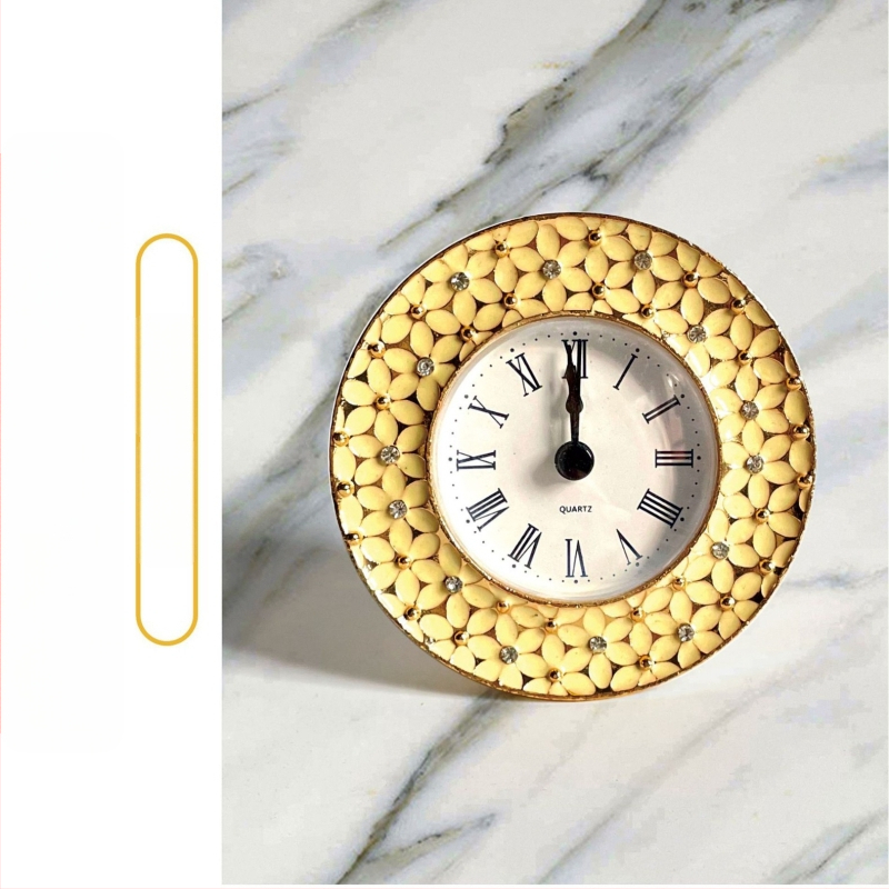 Mini emalēts galda pulkstenis, dekoratīvs retro metāla pulkstenis, mehāniska kustība (Sun movement), vienpusīgs displejs, 24 stundu indikācija