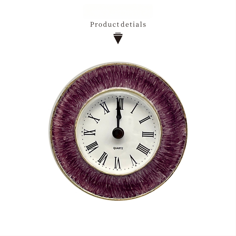 Mini emalēts galda pulkstenis, dekoratīvs retro metāla pulkstenis, mehāniska kustība (Sun movement), vienpusīgs displejs, 24 stundu indikācija