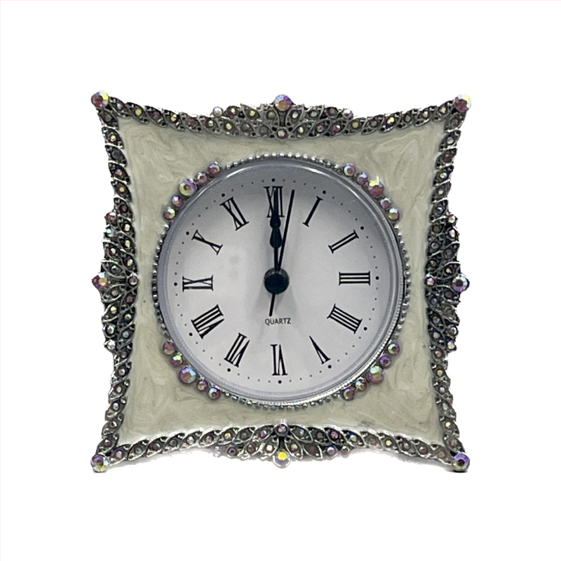 Mini emalēts galda pulkstenis, dekoratīvs retro metāla pulkstenis, mehāniska kustība (Sun movement), vienpusīgs displejs, 24 stundu indikācija