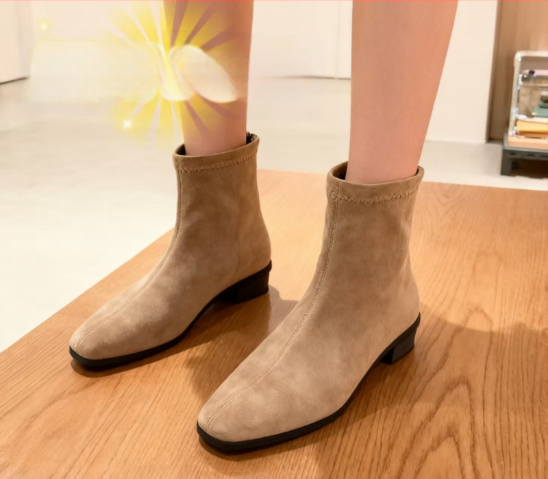 Ženske Martin čizme u retro stilu, kvadratni vrh, semiš, debeli pet 6–8 cm, stražnji zatvarač