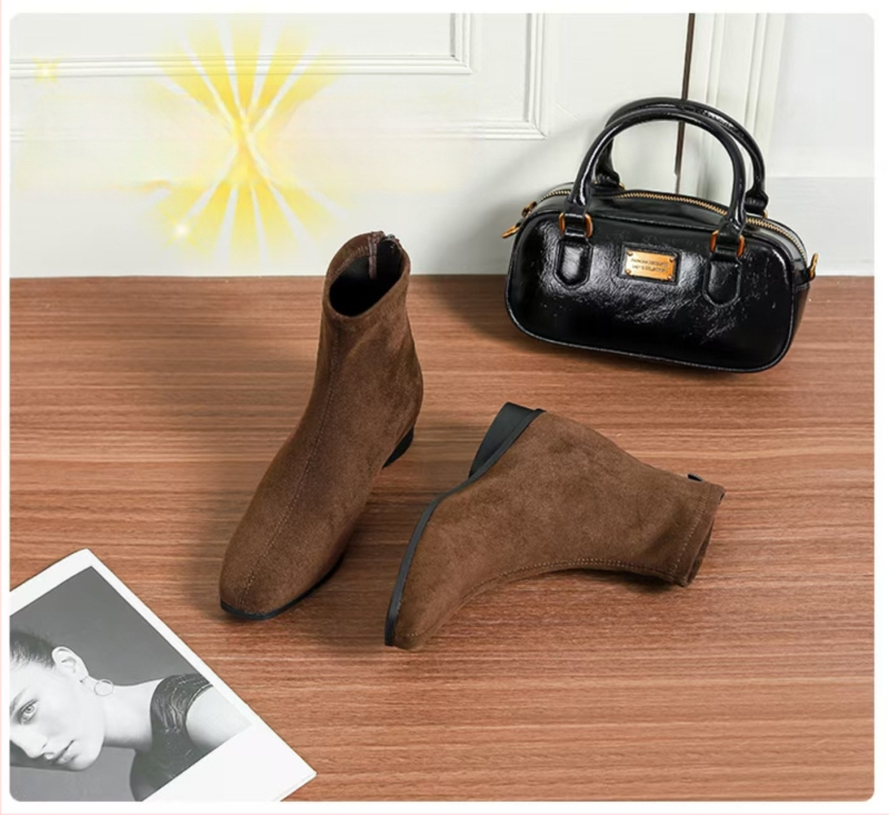 Ženske Martin čizme u retro stilu, kvadratni vrh, semiš, debeli pet 6–8 cm, stražnji zatvarač