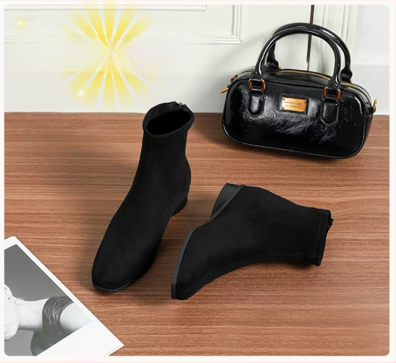 Ženske Martin čizme u retro stilu, kvadratni vrh, semiš, debeli pet 6–8 cm, stražnji zatvarač