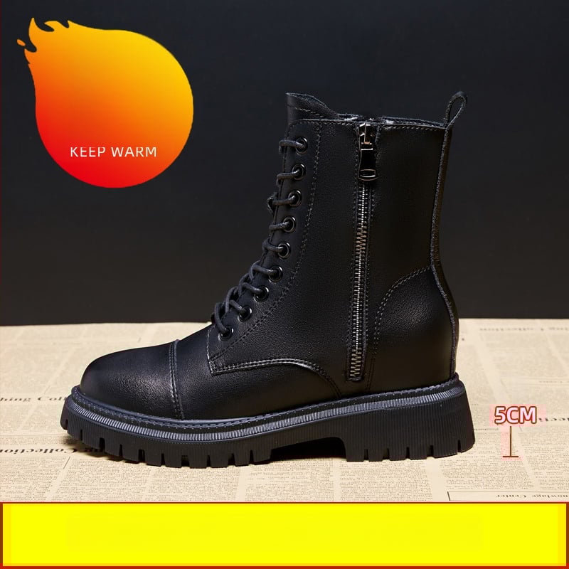 Sieviešu Martin zābaki ar bieza zoli, augšdaļa no divslāņu liellādas ādas, gumijas zole, lateksa iekšējā zole, 6–8 cm papēdis, korejiešu stils