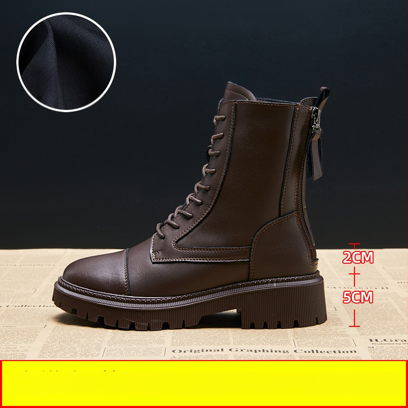 Sieviešu Martin zābaki ar bieza zoli, augšdaļa no divslāņu liellādas ādas, gumijas zole, lateksa iekšējā zole, 6–8 cm papēdis, korejiešu stils