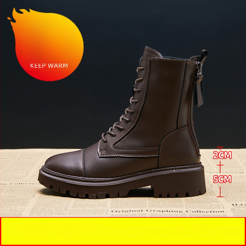 Sieviešu Martin zābaki ar bieza zoli, augšdaļa no divslāņu liellādas ādas, gumijas zole, lateksa iekšējā zole, 6–8 cm papēdis, korejiešu stils