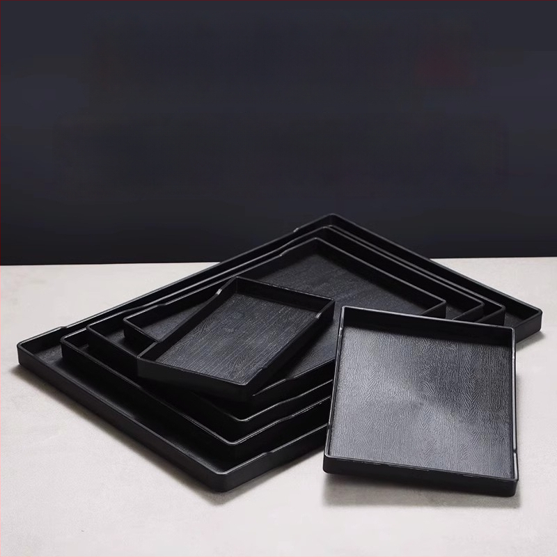 Viesnīcas trauciņš - PP plastmasa, koka imitācijas stils, taisnstūrains, neslīdošs, piemērots glāzēm un kosmētikas uzglabāšanai, ar logotipa druku