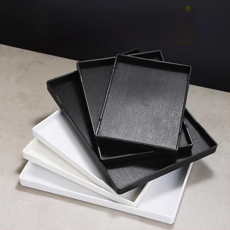 Viesnīcas trauciņš - PP plastmasa, koka imitācijas stils, taisnstūrains, neslīdošs, piemērots glāzēm un kosmētikas uzglabāšanai, ar logotipa druku