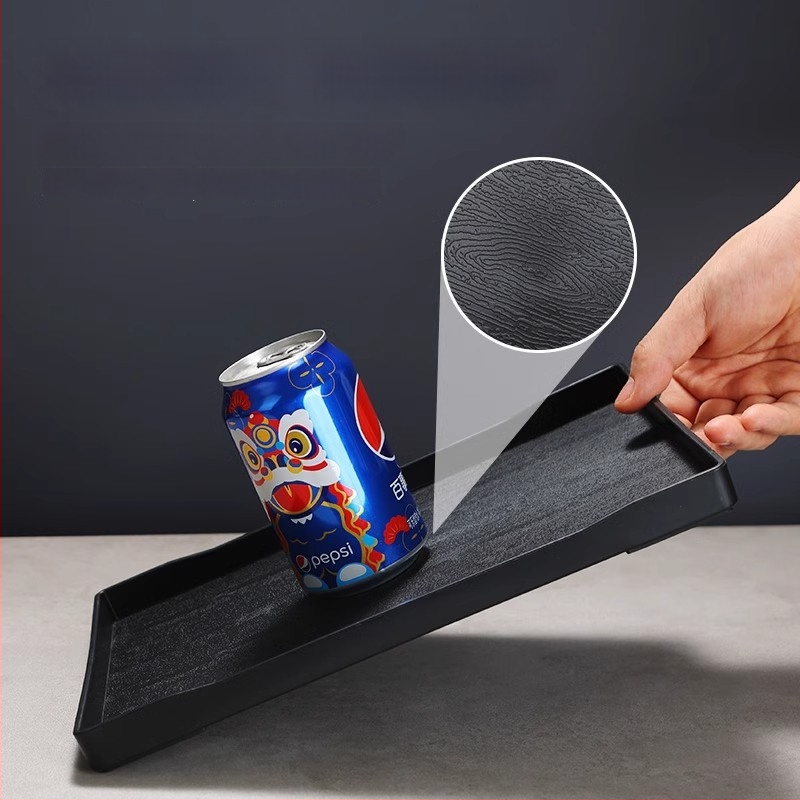 Viesnīcas trauciņš - PP plastmasa, koka imitācijas stils, taisnstūrains, neslīdošs, piemērots glāzēm un kosmētikas uzglabāšanai, ar logotipa druku