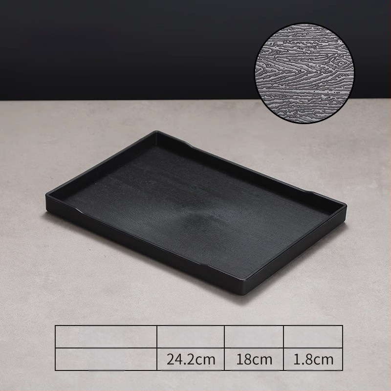 Viesnīcas trauciņš - PP plastmasa, koka imitācijas stils, taisnstūrains, neslīdošs, piemērots glāzēm un kosmētikas uzglabāšanai, ar logotipa druku