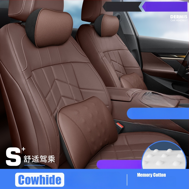 Automašīnas ādas galvas balsts un jostas spilvens ar atmiņas putām, universāla saderība, visas sezonas, biznesa stils, ugunsizturīgs materiāls