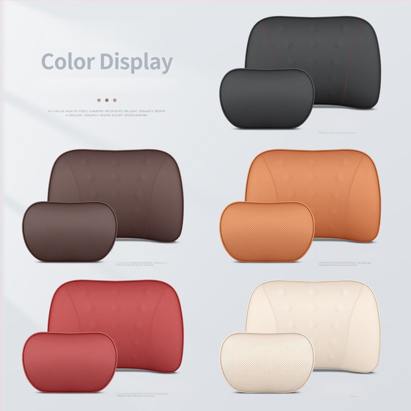 Automašīnas ādas galvas balsts un jostas spilvens ar atmiņas putām, universāla saderība, visas sezonas, biznesa stils, ugunsizturīgs materiāls