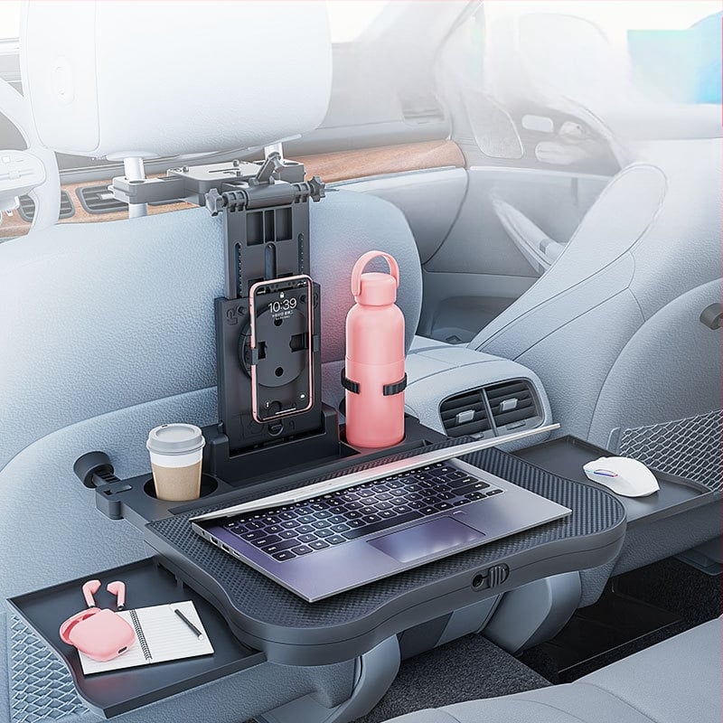 Waytogrow automašīnas ēdināšanas galds ar 360° rotāciju pie aizmugurējā sēdekļa — ABS, saliekama galda plāksne ar dzērienu uzglabāšanu, modelis A08