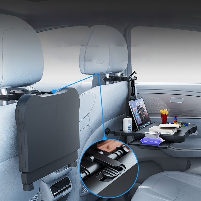 Waytogrow automašīnas ēdināšanas galds ar 360° rotāciju pie aizmugurējā sēdekļa — ABS, saliekama galda plāksne ar dzērienu uzglabāšanu, modelis A08