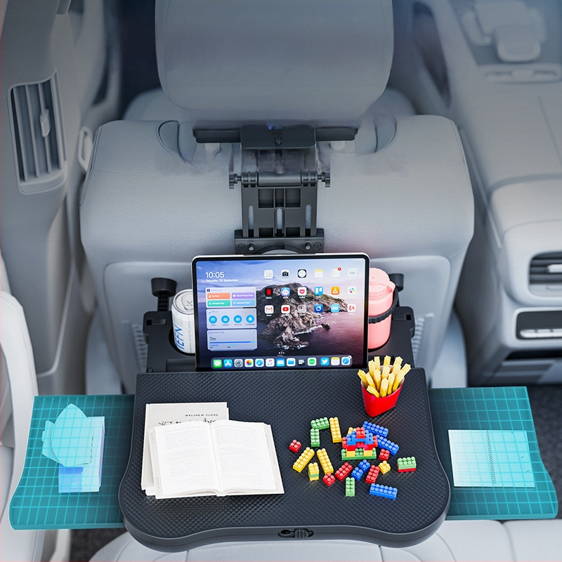 Waytogrow automašīnas ēdināšanas galds ar 360° rotāciju pie aizmugurējā sēdekļa — ABS, saliekama galda plāksne ar dzērienu uzglabāšanu, modelis A08