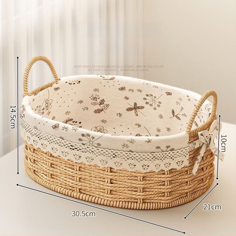 Rataninė saugojimo pintinė raktams ir nuotolinio valdymo pulteliams, stalinis organizatorius ir užkandžiai, megzta įėjimo krepšys, talpa 18 L, japonų stilius, metalinė konstrukcija, logotipo spauda įmanoma