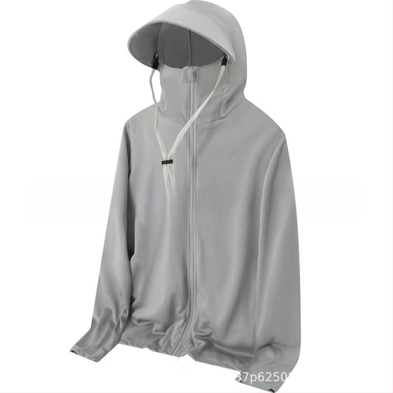 Kapucēta viegls elpojošs krekls no polipropilēna auduma, piemērots ārējai makšķerēšanai, ar sānu kabatām