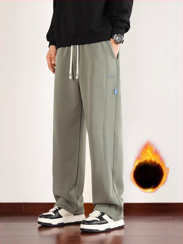 Muške sportske hlače od pamukasto-mješavine s flis podstavom, ravni kroj, visok pojas, zimski model