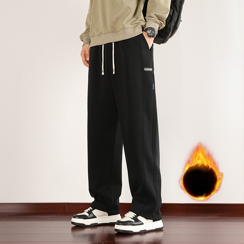 Muške sportske hlače od pamukasto-mješavine s flis podstavom, ravni kroj, visok pojas, zimski model