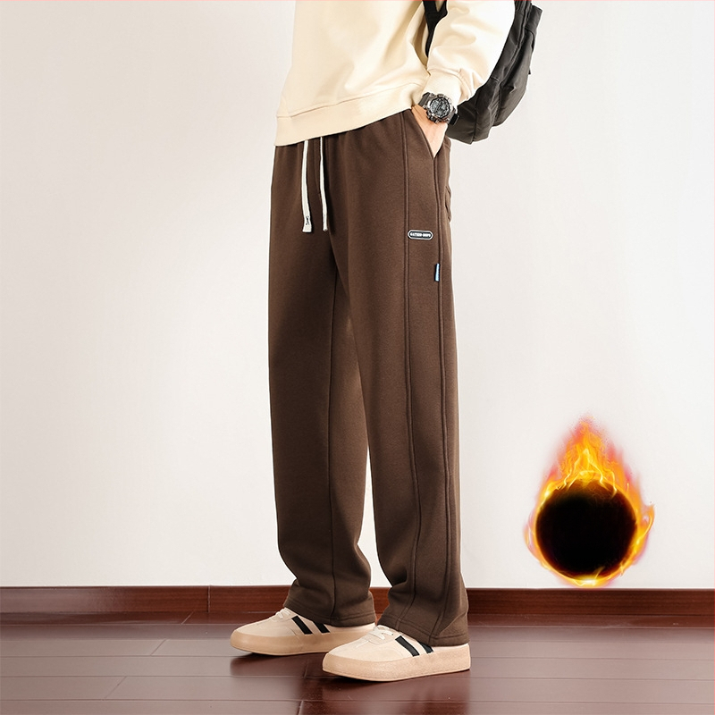Muške sportske hlače od pamukasto-mješavine s flis podstavom, ravni kroj, visok pojas, zimski model