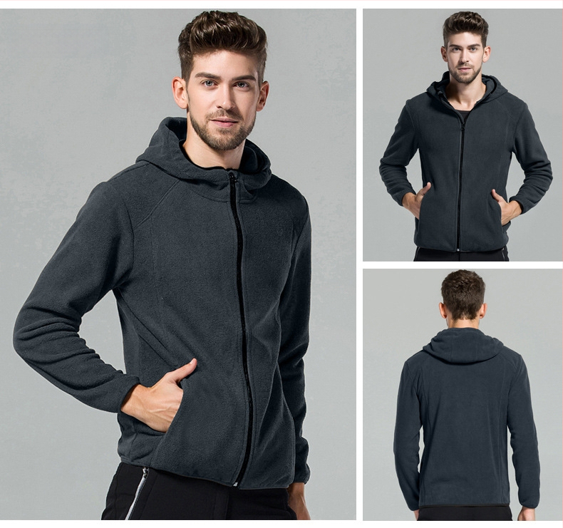 Youmu fliso striukė su gobtuvu, kardigan stiliaus, vėjo atspari, unisex