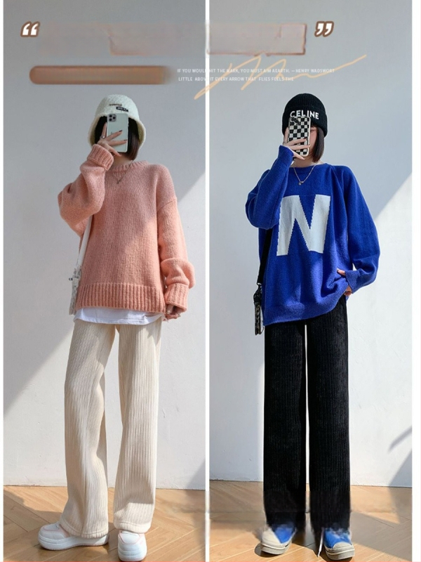 Chenille plačios kelnės su aukštu liemeniu, fleece pamušalas, storas audinys, 2025 metų žiema