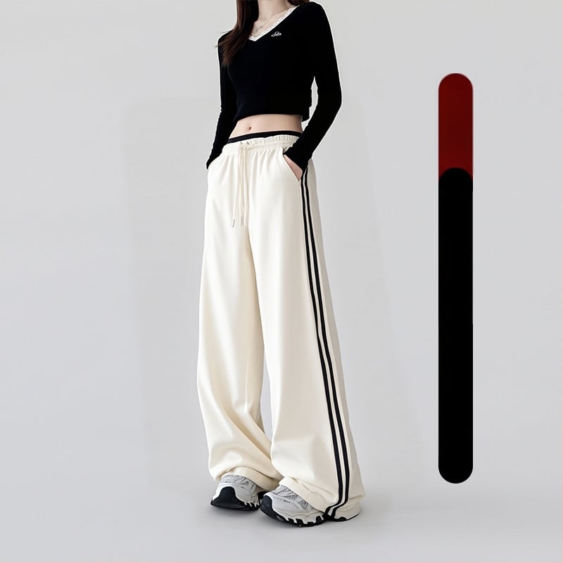 Moterų platų sportinių kelnių su aukštu juosmeniu, medvilnės-poliesterio mišinys, kasdienis stilius, ruduo 2025
