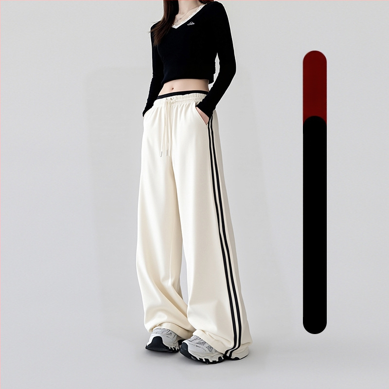 Moterų platų sportinių kelnių su aukštu juosmeniu, medvilnės-poliesterio mišinys, kasdienis stilius, ruduo 2025