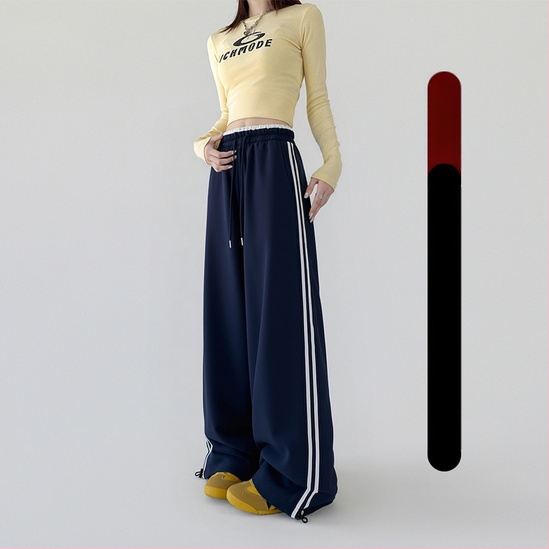 Moterų platų sportinių kelnių su aukštu juosmeniu, medvilnės-poliesterio mišinys, kasdienis stilius, ruduo 2025