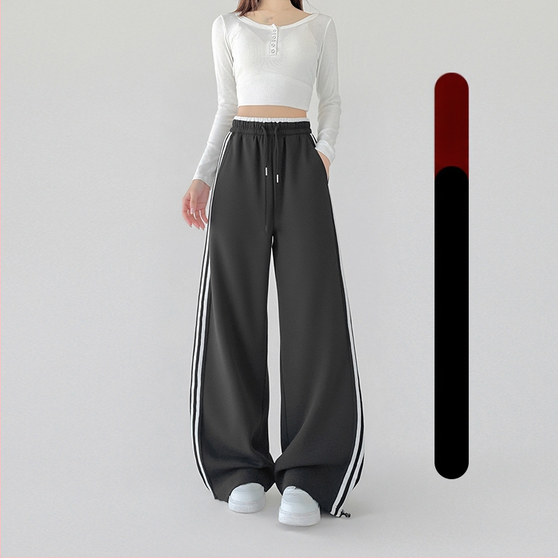 Moterų platų sportinių kelnių su aukštu juosmeniu, medvilnės-poliesterio mišinys, kasdienis stilius, ruduo 2025
