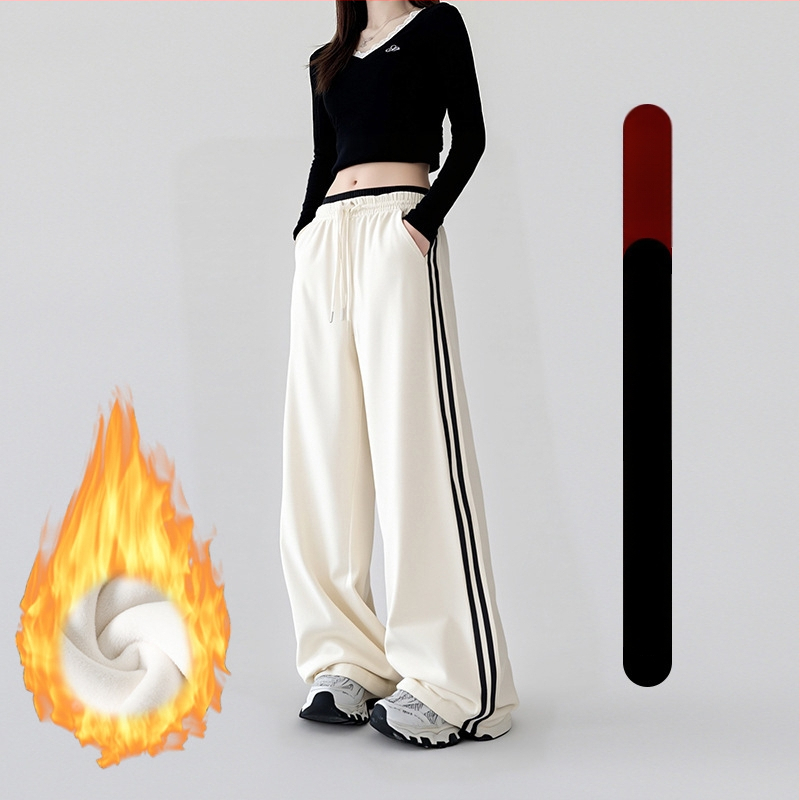 Moterų platų sportinių kelnių su aukštu juosmeniu, medvilnės-poliesterio mišinys, kasdienis stilius, ruduo 2025