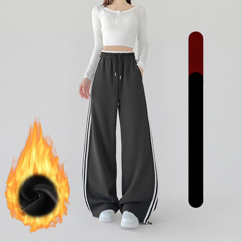 Moterų platų sportinių kelnių su aukštu juosmeniu, medvilnės-poliesterio mišinys, kasdienis stilius, ruduo 2025