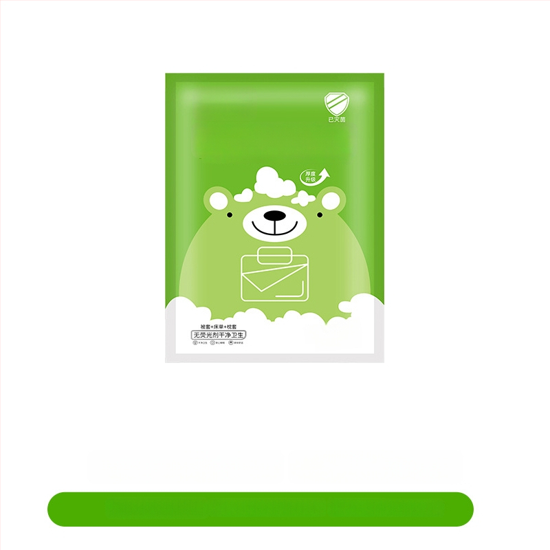 Vienkartinis keliautojo viešbučio patalynės komplektas: lovos pakloda, antklodės užvalkalas, pagalvių užvalkalas – 4 dalių komplektas; Medžiaga: nepluošto audinys; Prekės ženklas: Royal Color; Galiojimo laikas: 360 dienų