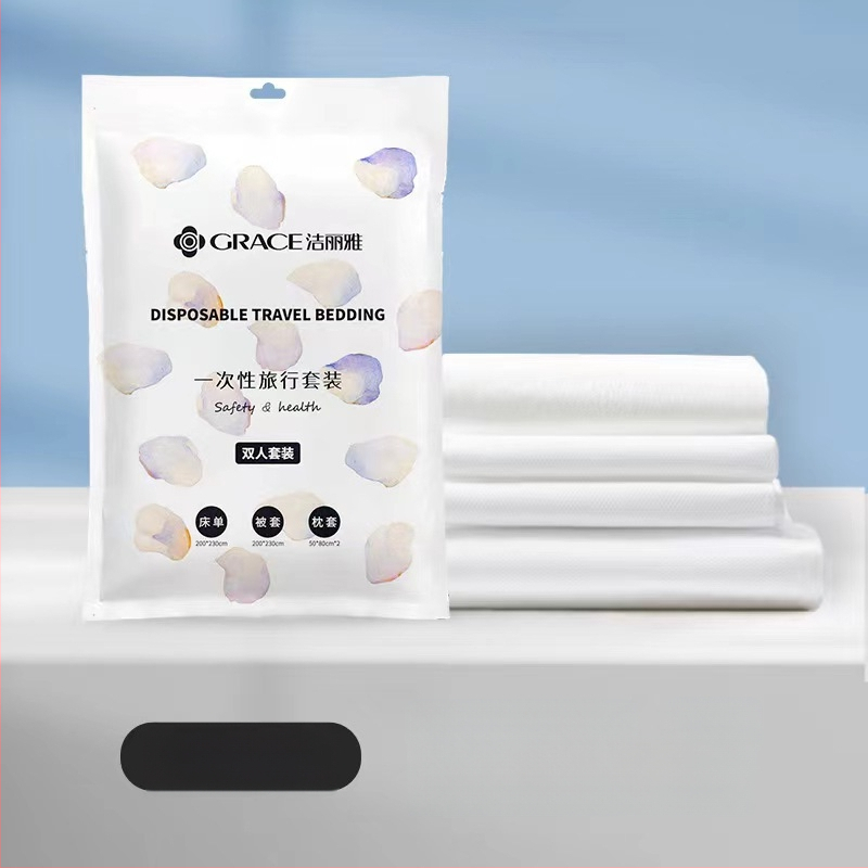 Jialiya vienkartinės lovos lakštai ir antklodės užvalkalas viešbučiams, SMS netkota medžiaga, 4 ar 3 dalių komplektas, storintas kelionės antklodės užvalkalas, modelis JA2035