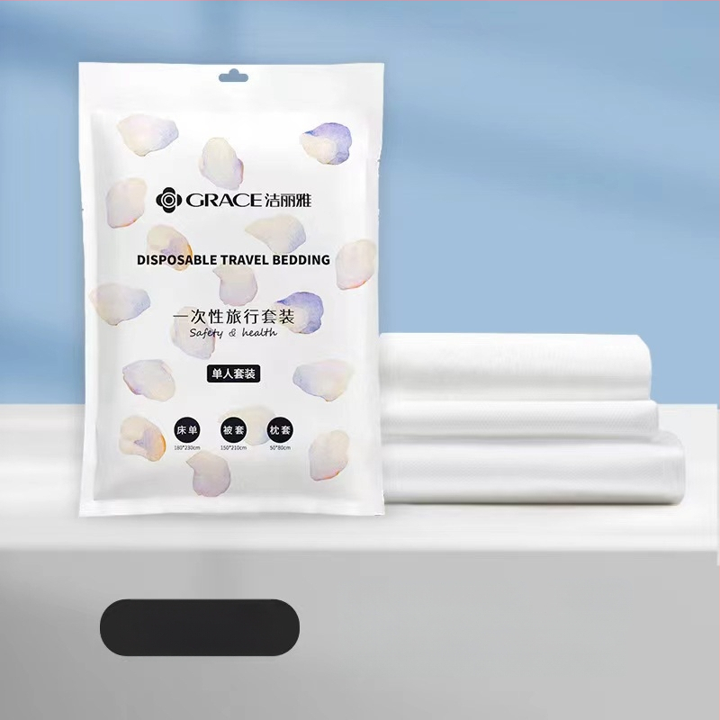 Jialiya vienkartinės lovos lakštai ir antklodės užvalkalas viešbučiams, SMS netkota medžiaga, 4 ar 3 dalių komplektas, storintas kelionės antklodės užvalkalas, modelis JA2035