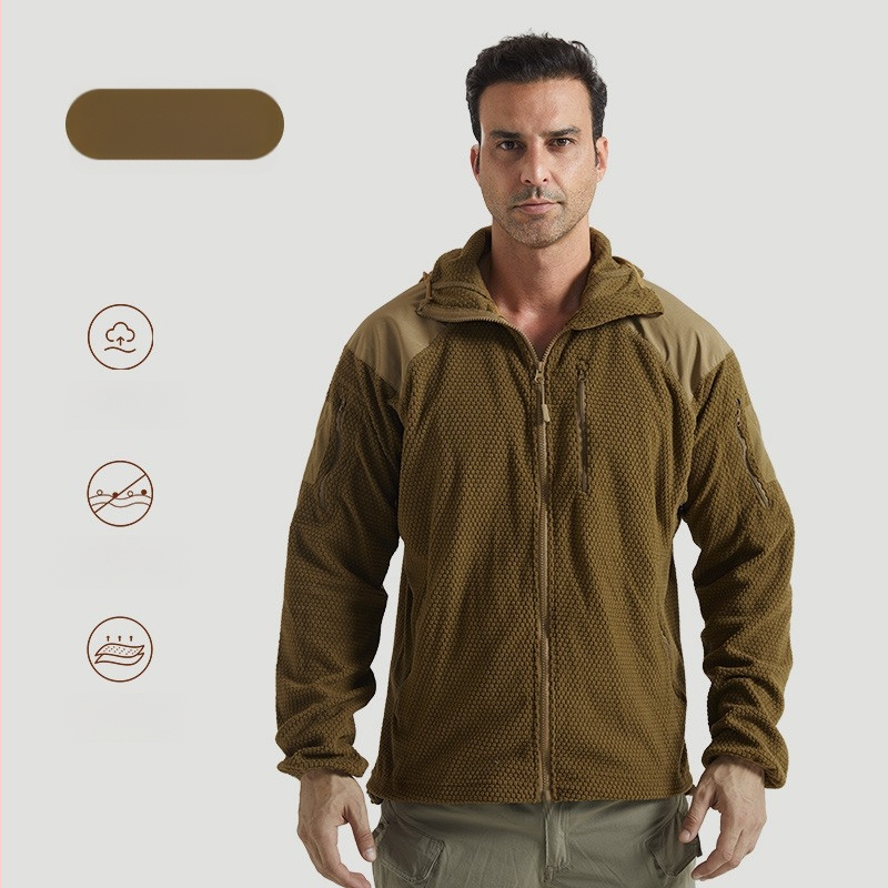 Kapucota fleece striukė lauko sportams, tinklo raštas, fleece pamušalas, universalus.